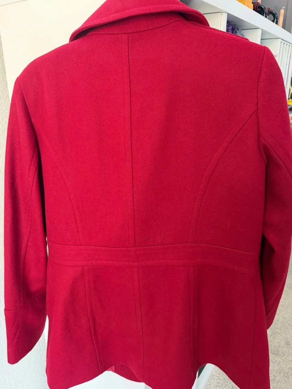 Michael Kors Red Double-Breasted Wool Peacoat with Gold Buttons - Picture 4 of 4